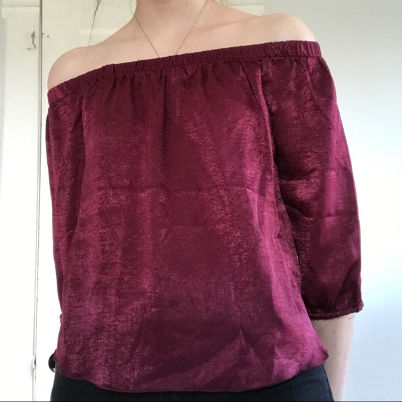 Maroon Off The Shoulder Top - Picture 1 of 5